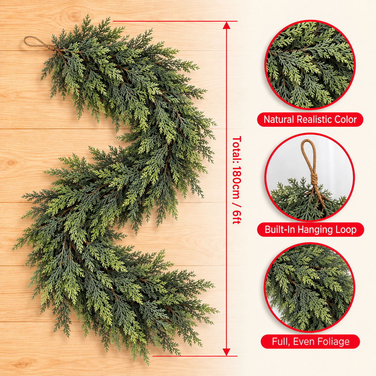 6ft Artificial Cedar Garland